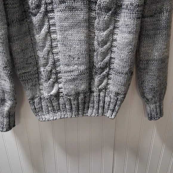 Men's Gray Cable Knit Sweater with Button Detail - Picture 8 of 16
